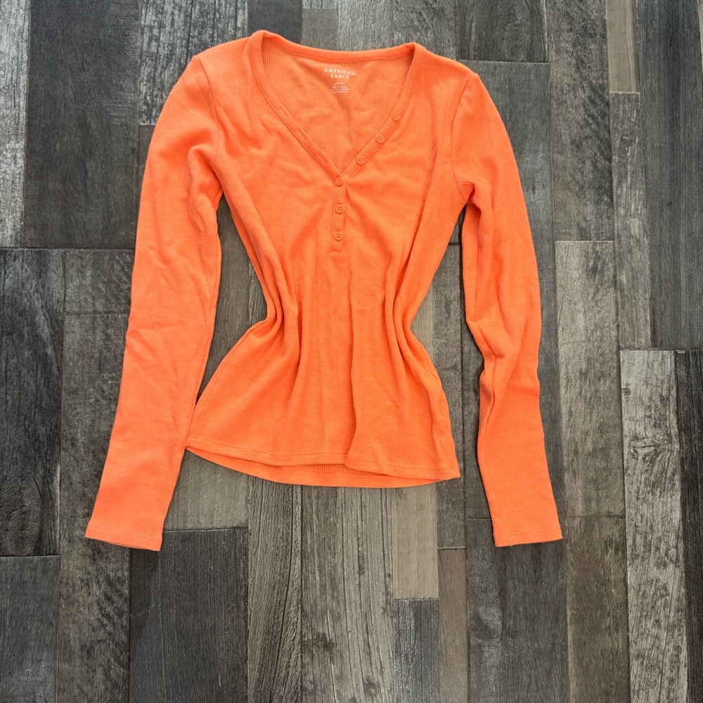 American Eagle Outfitters Orange V-Neck Blouse